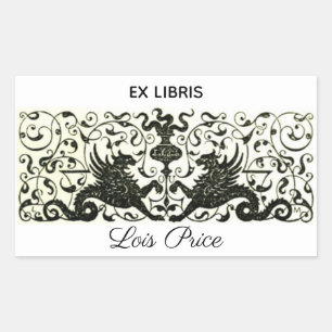 Editable Vintage Dragon Ornamental Bookplate Sticker