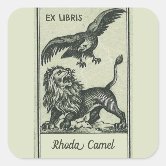 Editable Vintage Eagle and Lion Bookplate Square Sticker (Front)