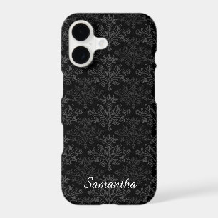 Editable Vintage Floral Damask Medallion on Black