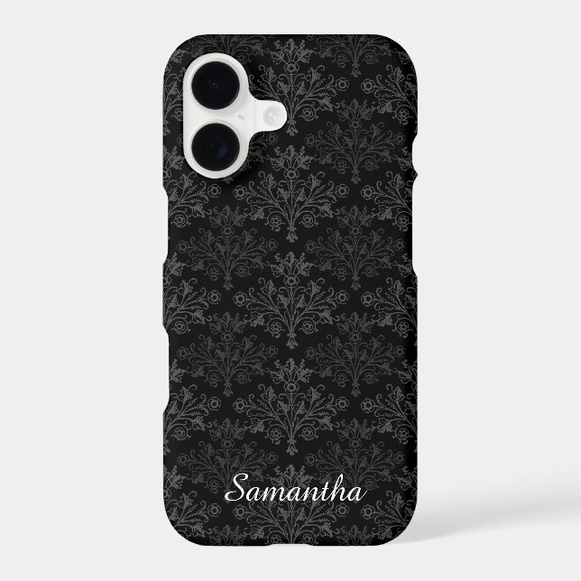Editable Vintage Floral Damask Medallion on Black (Back)