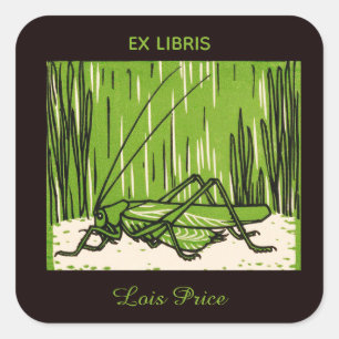 Editable Vintage Grasshopper Bookplate Square Sticker