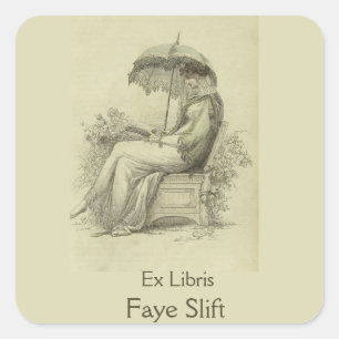 Editable Vintage Lady With Umbrella Bookplate Square Sticker