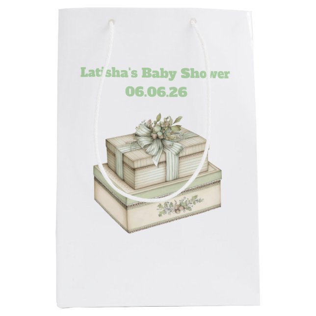 Editable Vintage Neutral Baby Shower Gift Bag (Front)
