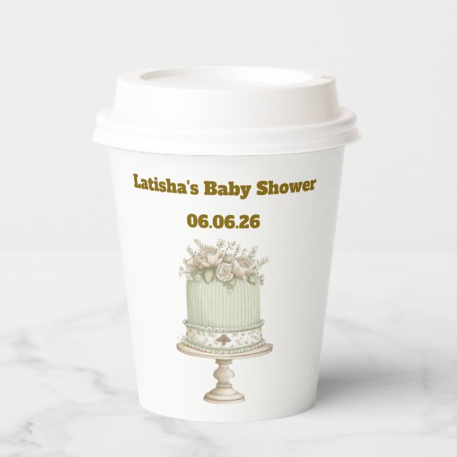 Editable Vintage Neutral Baby Shower  Paper Cups (Front)