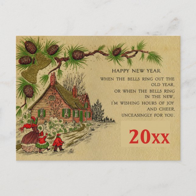 Editable Vintage New Years Greeting Postcard (Front)