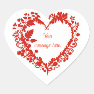 Editable Vintage Ornate Leaf Valentine Heart Sticker
