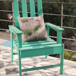 Editable Vintage Pink White Geranium Flower Throw Pillow