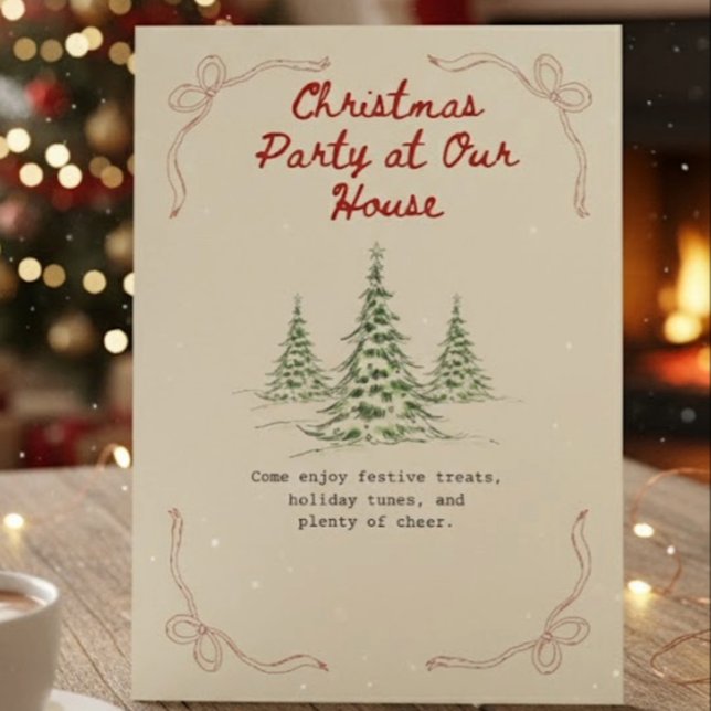 Editable Vintage Red Christmas Invitation (Creator Uploaded)