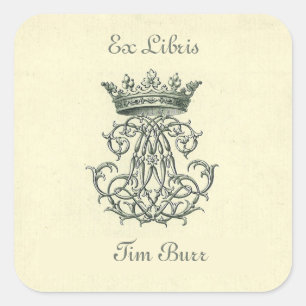 Editable Vintage Royal Crown Bookplate Square Sticker