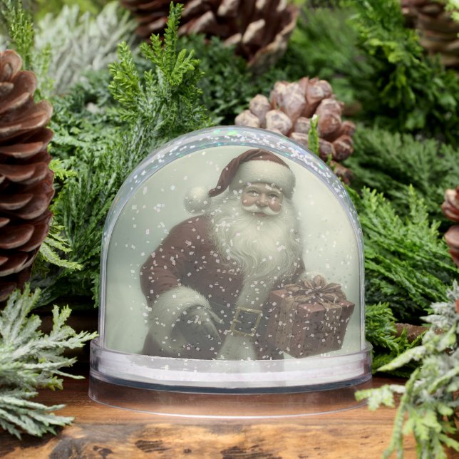Editable Vintage Santa With A Present Snowglobe (Winter)