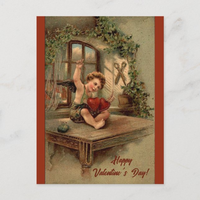 Editable Vintage Sewing Hearts Valentines Day Postcard (Front)