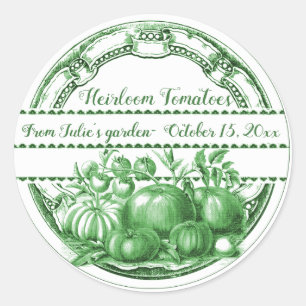 Editable Vintage Small Green Heirloom Tomatoes Classic Round Sticker