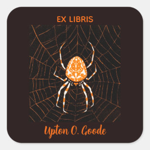 Editable Vintage Spider in a Web Bookplate Square Sticker