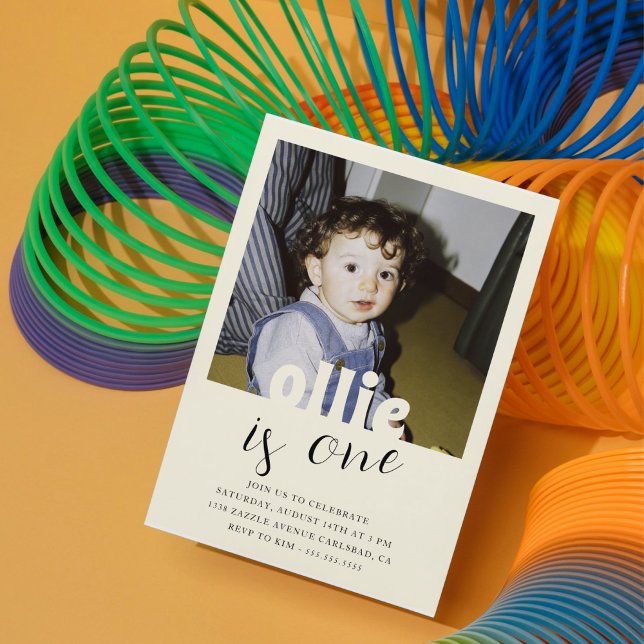 Editable Vintage Style Boy First Birthday Photo  Invitation (Creator Uploaded)
