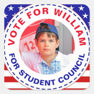 Editable "Vote" for Class President with American Square Sticker