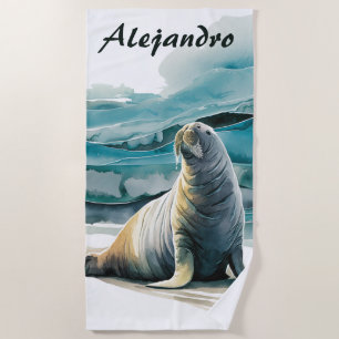 Editable Walrus Beach Towel