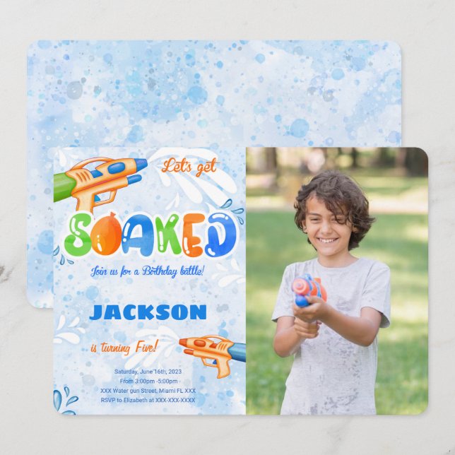 Editable Water Gun Photo Invitations  (Front/Back)