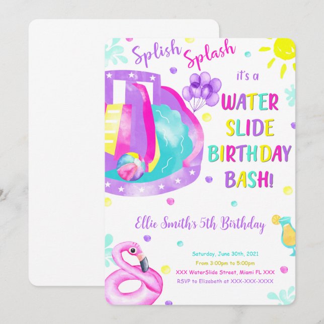 Editable Water Slide Birthday Invitation (Front/Back)