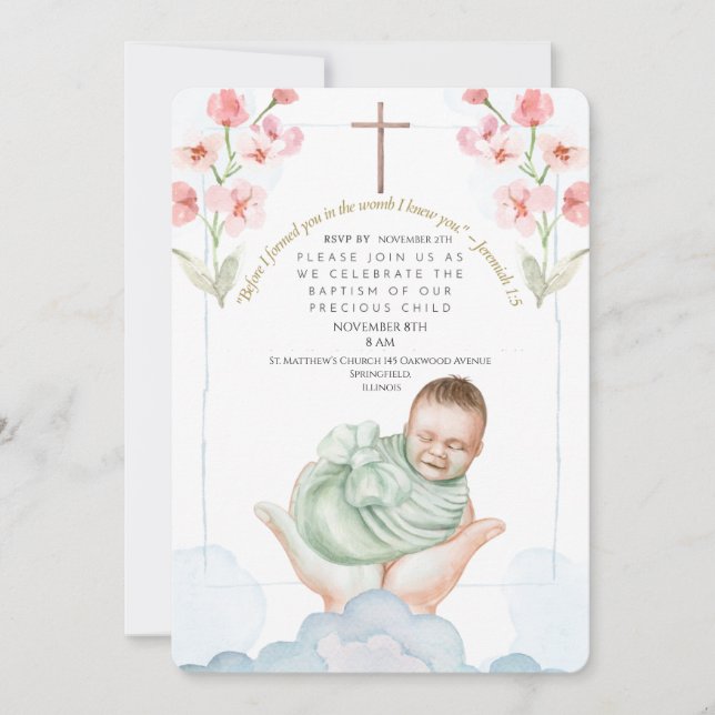 Editable Watercolor Baptism Invitation   (Front)