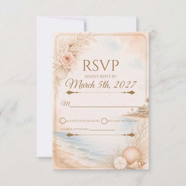 Editable Watercolor Beach Wedding RSVP Card (Front)