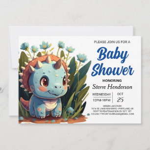  Editable Watercolor Cute Dinosaur Boy Baby Shower Invitation