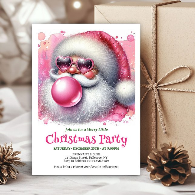 Editable Watercolor Pink Santa Bubble Gum Invite (Editable Watercolor Pink Santa Bubble Gum Invitation

)