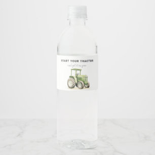 Editable Watercolored Green Tractor Birthday Water Bottle Label