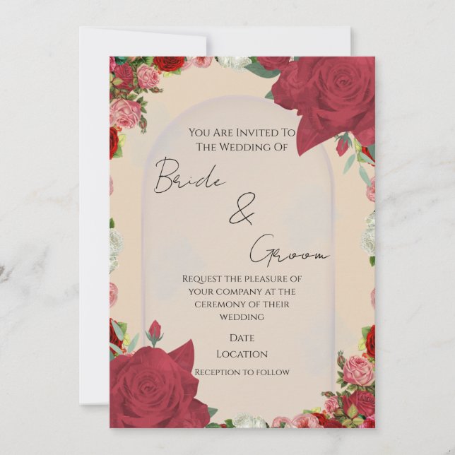 Editable Wedding Invitation – Red Floral Design (Front)
