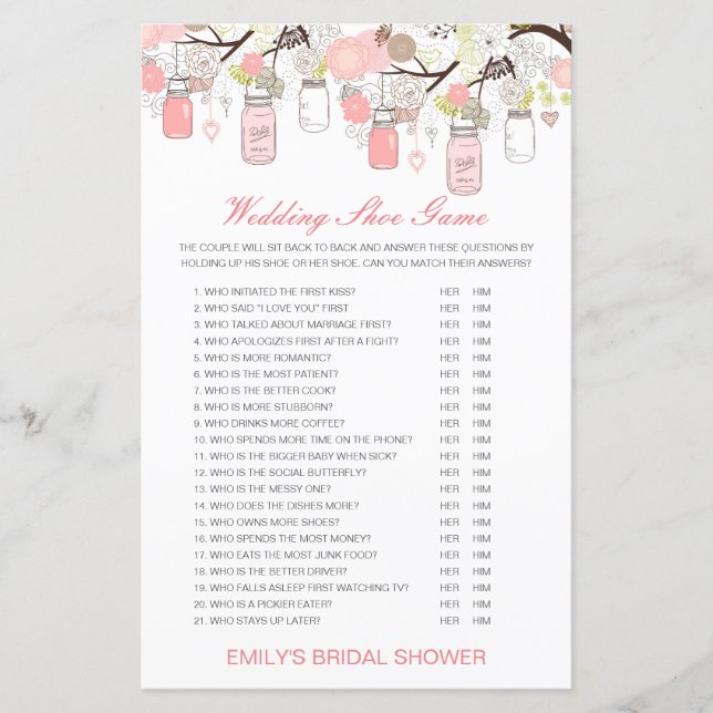 Editable Wedding Shoe Game Wedding Shower Game (Front)
