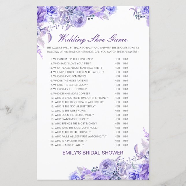 Editable Wedding Shoe Game Wedding Shower Game (Front)