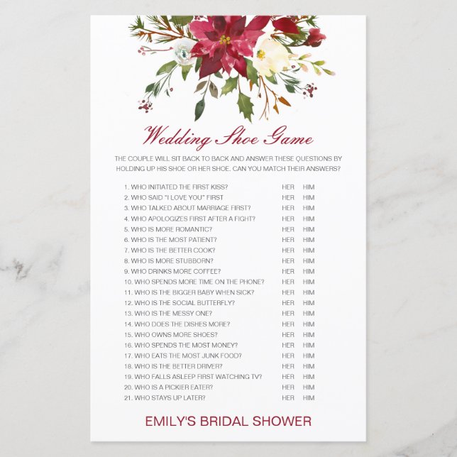 Editable Wedding Shoe Game Wedding Shower Game (Front)