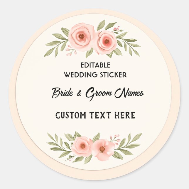 Editable Wedding Sticker – Custom Round Label for  (Front)