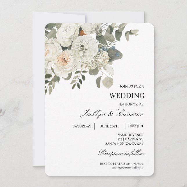 Editable Wedding with white flower Invitation (Front)