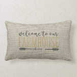 Editable Welcome to our Farmhouse Rustic Chic Lumbar Pillow<br><div class="desc">Grey and white plaid farmhouse style pillow would look great in any room of your home! Personalize with the year your farmhouse was established. Makes a great gift! Also available in grey & white plaid. Part of a collection.</div>