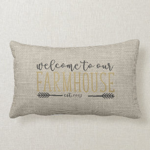 Editable Welcome to our Farmhouse Rustic Chic Lumbar Pillow