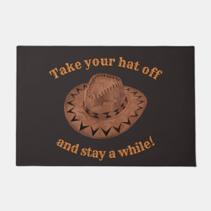 Editable Western Cowboy Take Your Hat Off Doormat