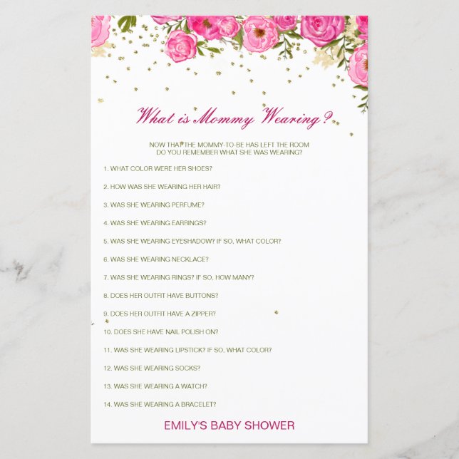 Editable What is Mommy Wearing Baby Shower Game (Front)
