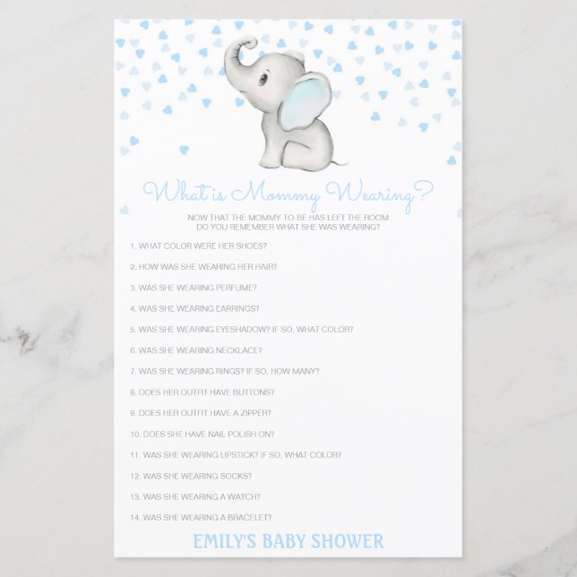 Editable What is Mommy Wearing Baby Shower Game (Front)