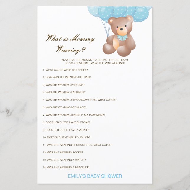 Editable What is Mommy Wearing Baby Shower Game (Front)
