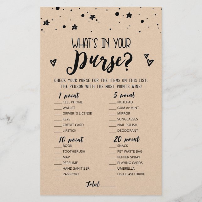 Editable What's in your purse Bridal Party game (Front)