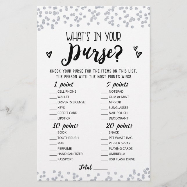 Editable What's in your purse Hen Party game (Front)