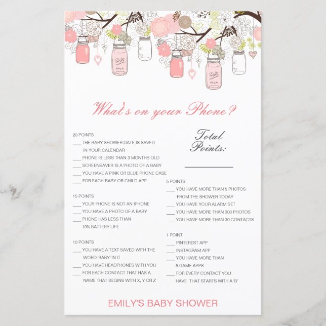 Editable What's on your Phone Baby Shower Game (Front)