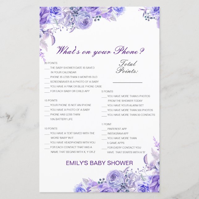Editable What's on your Phone Baby Shower Game (Front)
