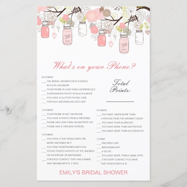 Editable What's on your Phone Bridal Shower Game (Front)