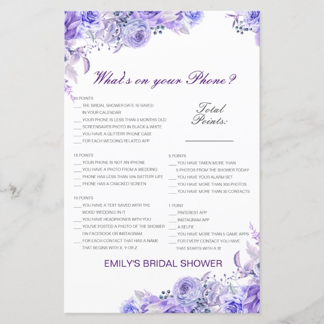 Editable What's on your Phone Bridal Shower Game (Front)