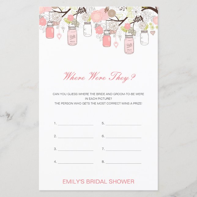 Editable Where were they Bridal Shower Game (Front)