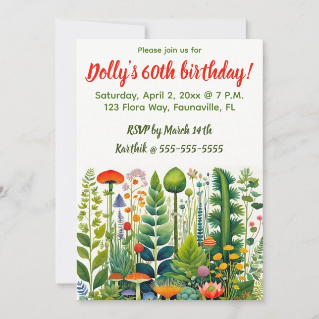 Editable Whimsical Forest Flowers  Invitation (Front)