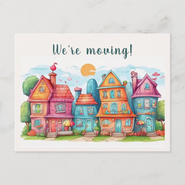 Editable Whimsical Houses Moving Announcement Postcard (Front)