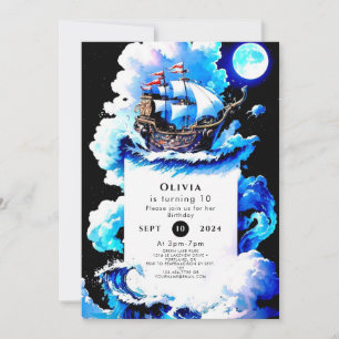 Editable Whimsical Sea Pirate Birthday Invitation