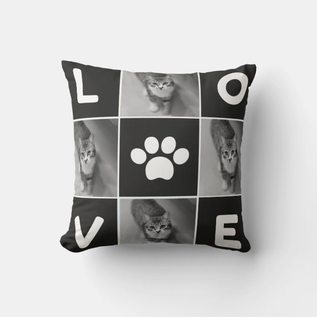 editable white  black cat cute lover simple minim throw pillow (Front)